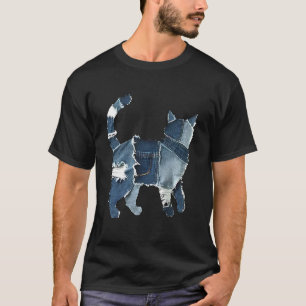 Camiseta Parche de mezclilla retro con estampado de gato li