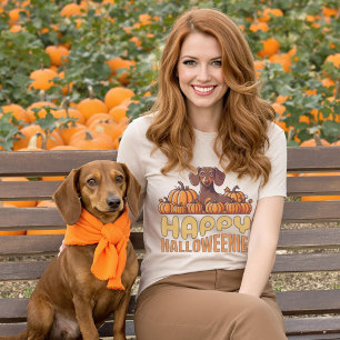 Camiseta Parche feliz de calabaza de perro de Halloweenie D