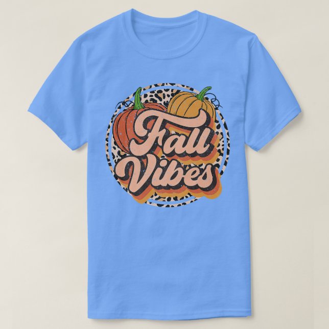 Camiseta Parche Vintage Fall Vibes Leopard Pumpkin Otoño (Diseño del anverso)