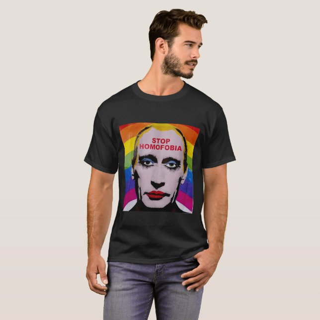 Camiseta Pare la homofobia de la parada de Putin (Anverso completo)