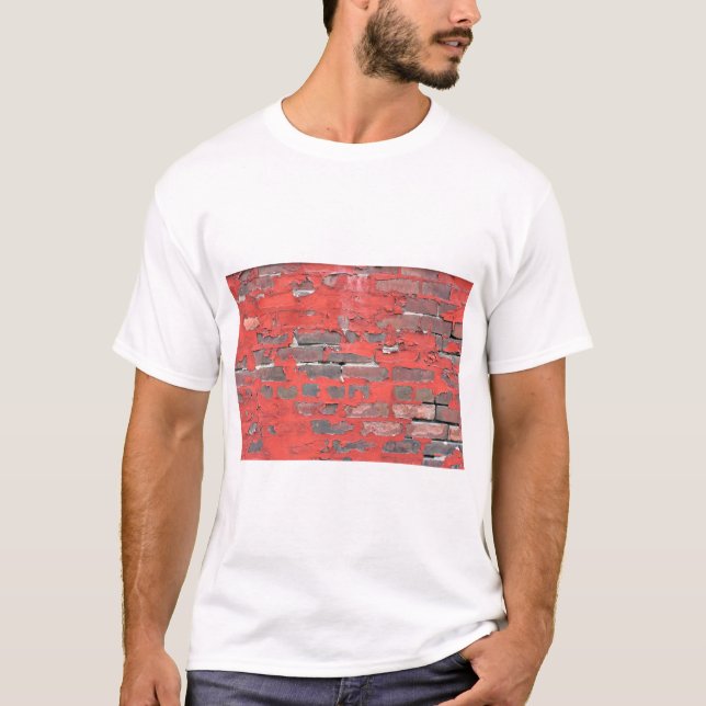Camiseta Pared de ladrillo antiguo con pintura roja pellizc (Anverso)