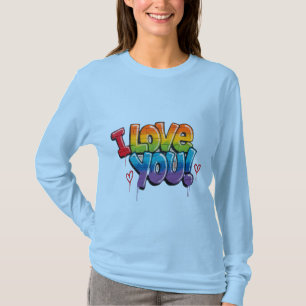 Camiseta Pared de ladrillo negro con grafiti “¡Te quiero!”