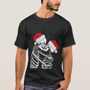 Camiseta Pareja Besada Skeleton Santa Hat Nieve Cristo Guay