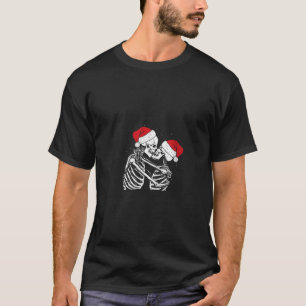 Camiseta Pareja Besada Skeleton Santa Hat Nieve Cristo Guay