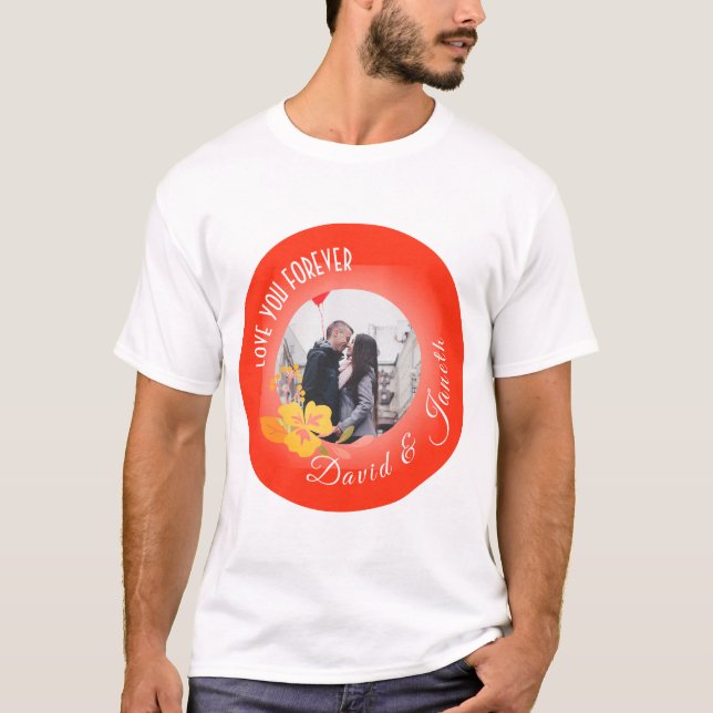 Camiseta Pareja blanca roja foto nombre Día de San Valentín (Anverso)