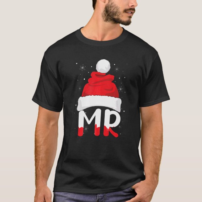 Camiseta Pareja coincidente Sra. y Sr. Santa Hat Navidad (Anverso)