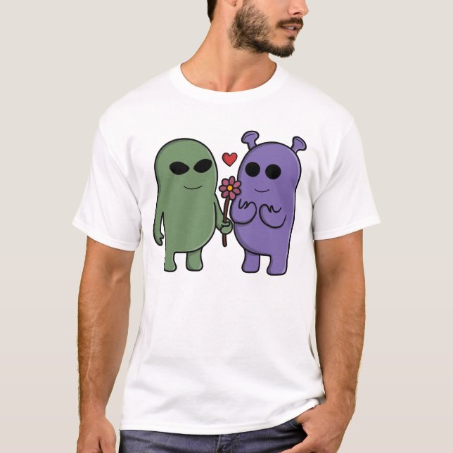 Camiseta Pareja de alienígenas intergalácticos lindos (Anverso)