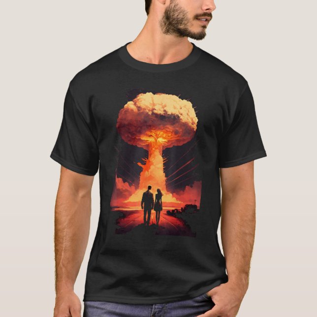 Camiseta Pareja de amor frente a la explosión de bomba atóm (Anverso)