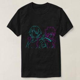 Camiseta Pareja de anime cyberpunk minimalista en rosa y az