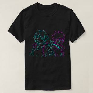 Camiseta Pareja de anime cyberpunk minimalista en rosa y az