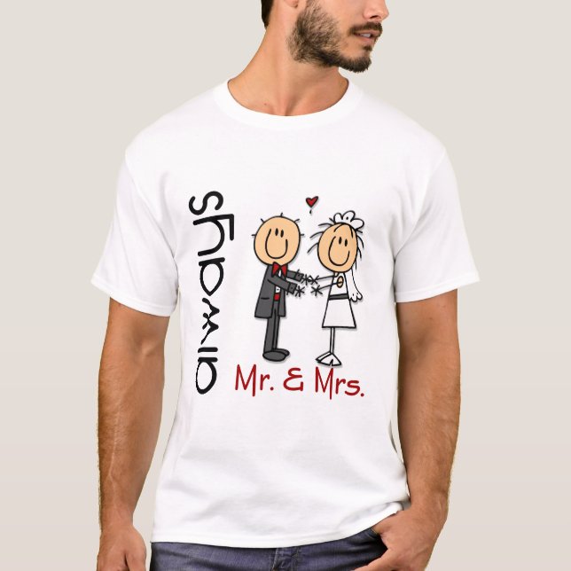 Camiseta Pareja de Boda con figura de palo Sr. y la Sra. Al (Anverso)