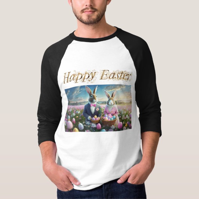 Camiseta Pareja de conejo de Pascua con huevos de Pascua Fe (Anverso)