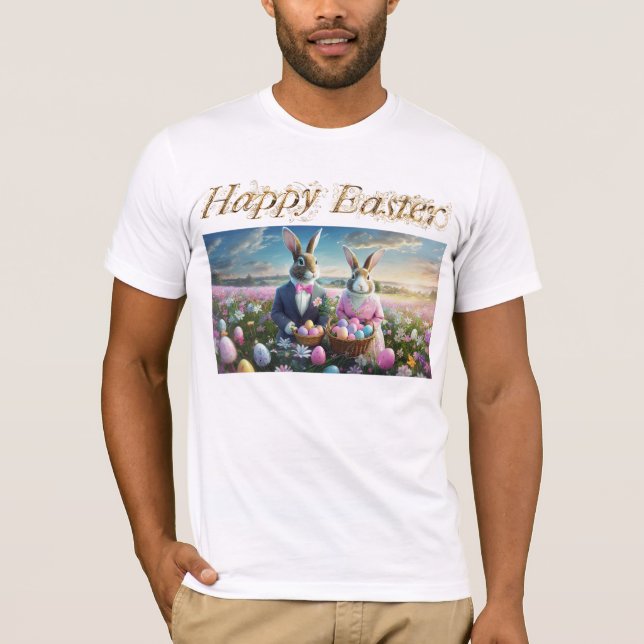 Camiseta Pareja de conejo de Pascua con huevos de Pascua Fe (Anverso)