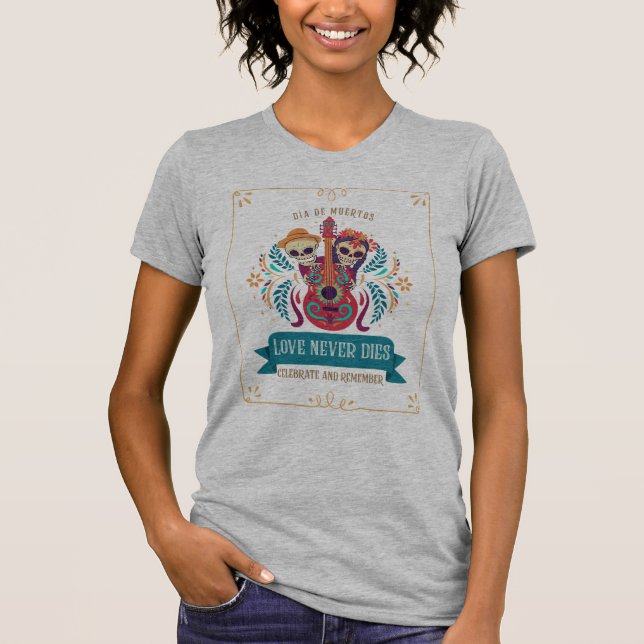 Camiseta Pareja de cráneo de azúcar de Dia de Muertos "El a (Anverso)