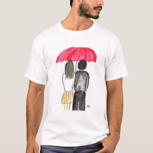 Camiseta Pareja de enamorados con paraguas rojo