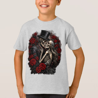 Camiseta Pareja de Esqueleto de Halloween Rosas Góticas Niñ