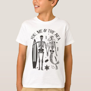 Camiseta Pareja de Esqueleto de Sirena Surfista Isla Vintag