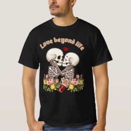 Camiseta Pareja de esqueletos besándose con Gótico Floral