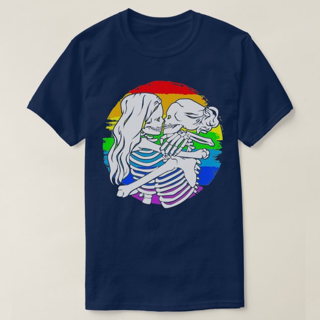 Camiseta Pareja de esqueletos de lesbianas - Orgullo de les (Diseño del anverso)