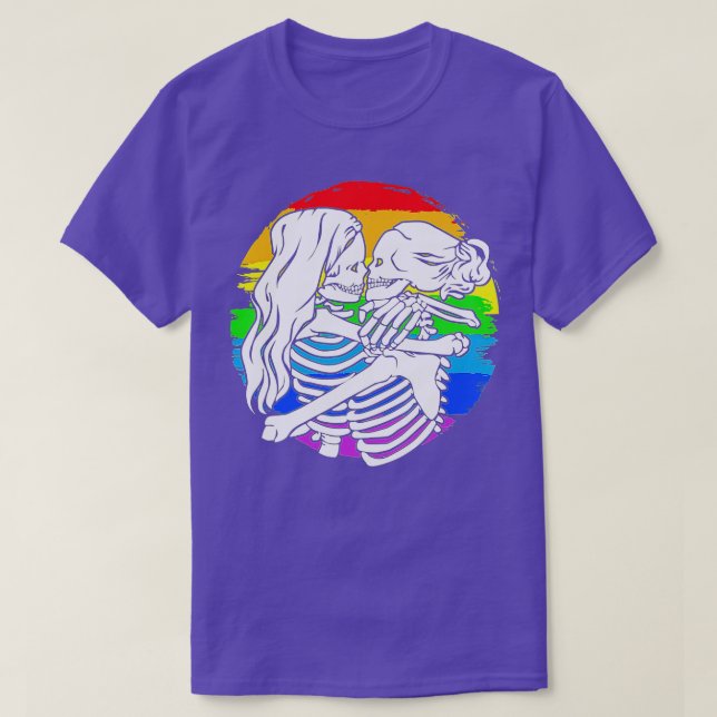 Camiseta Pareja de esqueletos de lesbianas - Orgullo de les (Diseño del anverso)