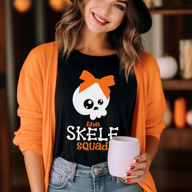 Camiseta Pareja de familia Skele Squad Bow Naranja Hallowee (Subido por el creador)