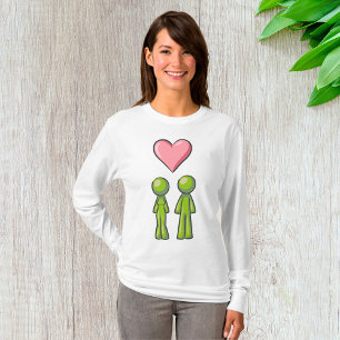 Camiseta Pareja de figuras de palito verdes con corazón ros