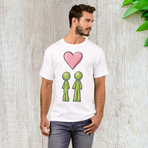 Camiseta Pareja de figuras de palitos verdes con corazón ro