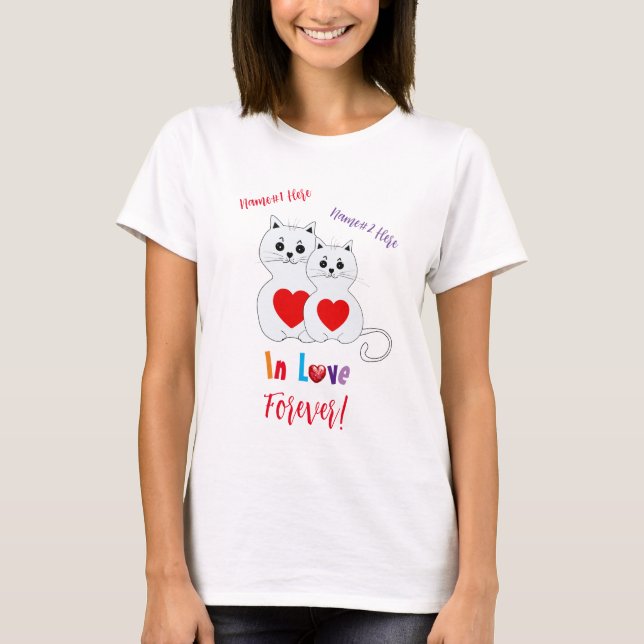 Camiseta Pareja de gato personalizada para El día de San Va (Anverso)