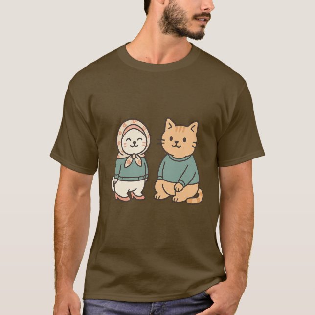 Camiseta "Pareja de gato Personalizado Adorable con ropa có (Anverso)