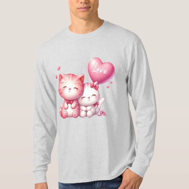 Camiseta Pareja de gato rosada (Anverso)