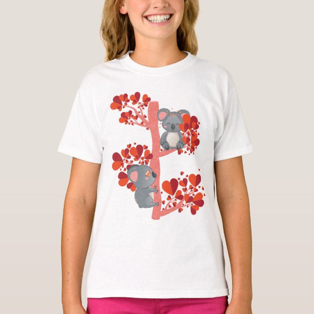 Camiseta Pareja de koalas con árbol de corazones (Anverso)