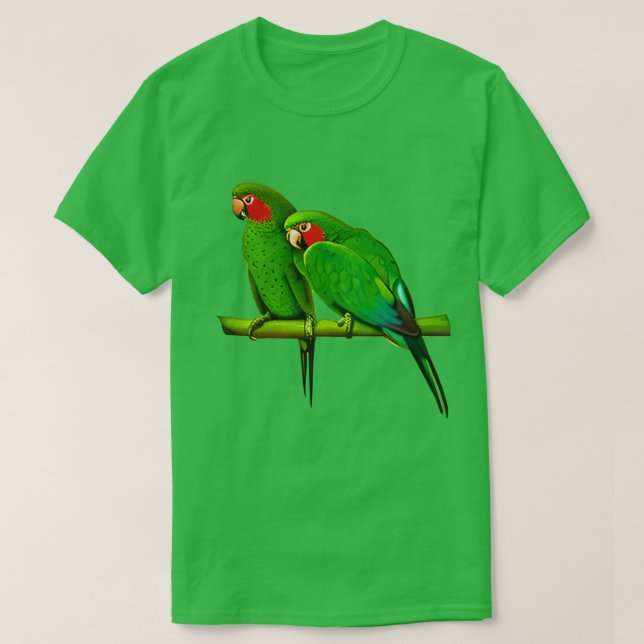 Camiseta Pareja de loro verde y rojo (Diseño del anverso)