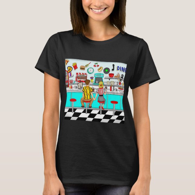 Camiseta Pareja de los años 1950 sosteniendo manos en la ce (Anverso)