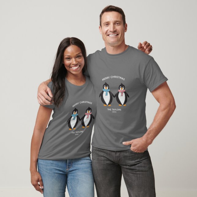 Camiseta Pareja de Navidades de pingüino modernos (Unisexo)