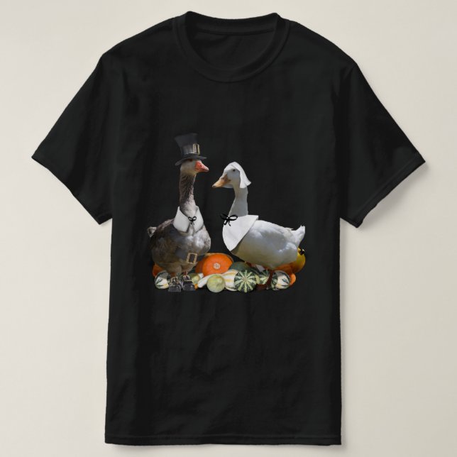 Camiseta Pareja de pato de peregrino de Acción de Gracias (Diseño del anverso)