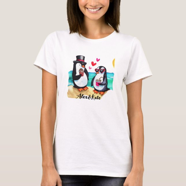 Camiseta Pareja de pingüino divertida, animales enamorados (Anverso)
