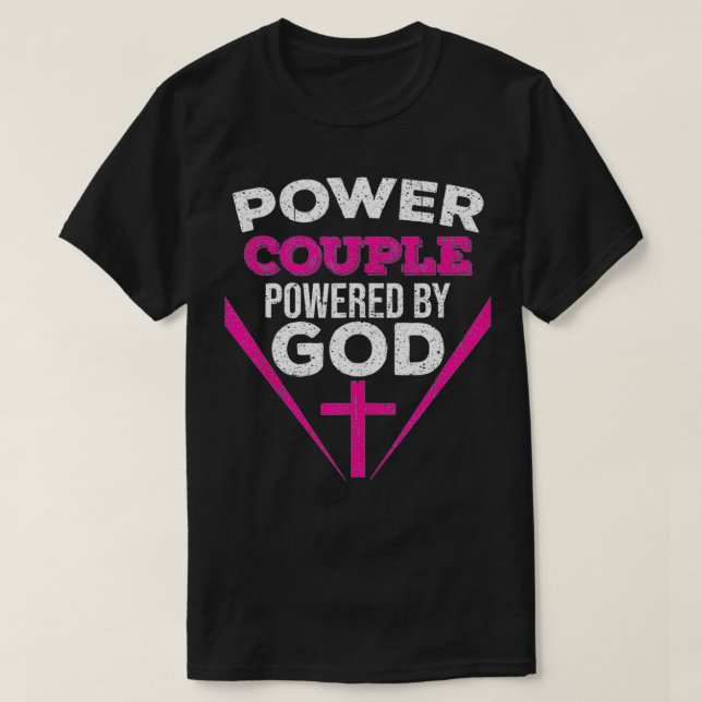 Camiseta Pareja de poder divertida impulsó a Dios Guay Chri (Diseño del anverso)