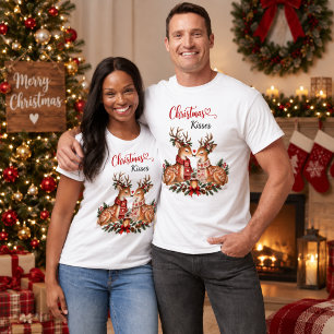 Camiseta Pareja de renos Besos de Navidad Escandinavo