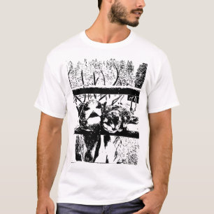 Camiseta Pareja de renos en una línea de arte de invierno