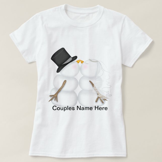 Camiseta Pareja de Snowman de Kissing Adorable (Diseño del anverso)