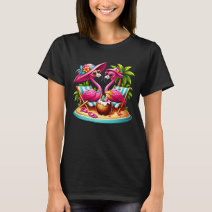 Camiseta Pareja de vacaciones de verano Flamingo Gorra rosa