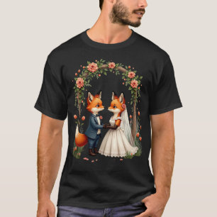 Camiseta Pareja de zorros en boda Sticker de acuarela de fl