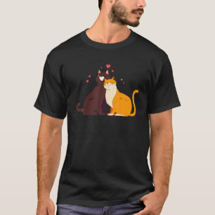 Camiseta Pareja Día de San Valentín Gatos de Corazón Rojo P