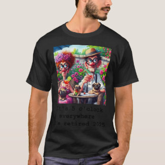 Camiseta Pareja Divertida de Jubilados con Pugs Disfrutando