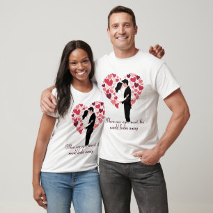 Camiseta Pareja elegante enamorada con fondo cardíaco