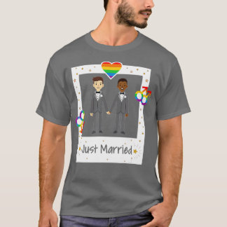 Camiseta Pareja gay casada con Boda de Rainbow LGB
