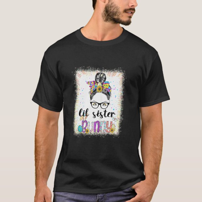 Camiseta Pareja Hermana Lil Bunny Messy Bun Día de Pascua P (Anverso)