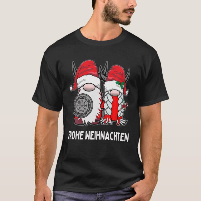 Camiseta Pareja nórdica de Tomte Viking Frohe Weihnachten (Anverso)