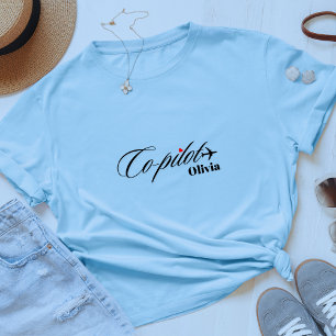 Camiseta Pareja Piloto Copiloto Avión Azul Personalizable