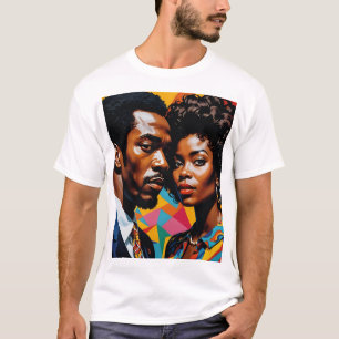 Camiseta Pareja retro de poder Vibrante Tee de arte afrocén